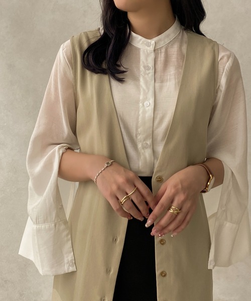 apres jour clair(アプレジュールクレア)の「【apres jour clair】バンドカラーシアーシャツ【ZOZOTOWN限定アイテム】(シャツ/ブラウス・レディース・イエロー/アイボリー/ベージュ/ブラウン系その他・X-LARGE/フリー)」の9枚目の写真