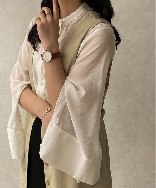 apres jour clair(アプレジュールクレア)の「【apres jour clair】バンドカラーシアーシャツ【ZOZOTOWN限定アイテム】(シャツ/ブラウス・レディース・イエロー/アイボリー/ベージュ/ブラウン系その他・X-LARGE/フリー)」の20枚目の写真