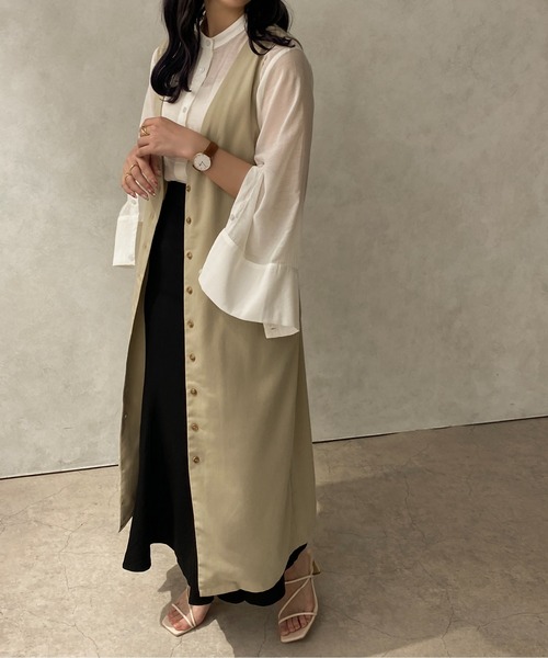 apres jour clair(アプレジュールクレア)の「【apres jour clair】バンドカラーシアーシャツ【ZOZOTOWN限定アイテム】(シャツ/ブラウス・レディース・イエロー/アイボリー/ベージュ/ブラウン系その他・X-LARGE/フリー)」の10枚目の写真