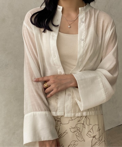 apres jour clair(アプレジュールクレア)の「【apres jour clair】バンドカラーシアーシャツ【ZOZOTOWN限定アイテム】(シャツ/ブラウス・レディース・イエロー/アイボリー/ベージュ/ブラウン系その他・X-LARGE/フリー)」の6枚目の写真