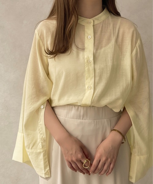 apres jour clair(アプレジュールクレア)の「【apres jour clair】バンドカラーシアーシャツ【ZOZOTOWN限定アイテム】(シャツ/ブラウス・レディース・イエロー/アイボリー/ベージュ/ブラウン系その他・X-LARGE/フリー)」の12枚目の写真