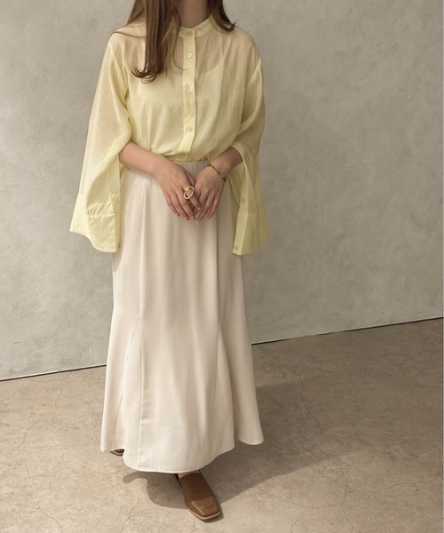 apres jour clair(アプレジュールクレア)の「【apres jour clair】バンドカラーシアーシャツ【ZOZOTOWN限定アイテム】(シャツ/ブラウス・レディース・イエロー/アイボリー/ベージュ/ブラウン系その他・X-LARGE/フリー)」の8枚目の写真