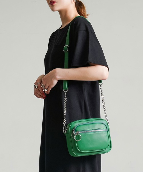 夢展望（ユメテンボウ）の「スクエアチェーンショルダーバッグ（ショルダーバッグ・レディース・ブラック/グリーン/ホワイト×ブラック/ブラウン・FREE）」の4枚目の写真