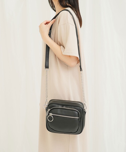 夢展望（ユメテンボウ）の「スクエアチェーンショルダーバッグ（ショルダーバッグ・レディース・ブラック/グリーン/ホワイト×ブラック/ブラウン・FREE）」の2枚目の写真