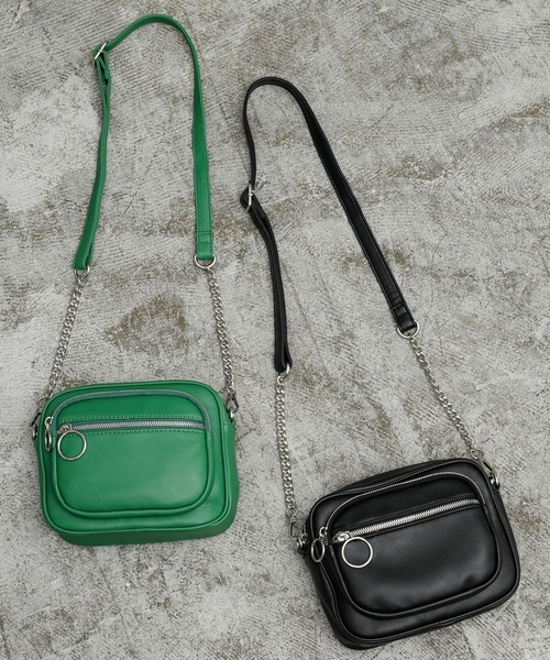 夢展望（ユメテンボウ）の「スクエアチェーンショルダーバッグ（ショルダーバッグ・レディース・ブラック/グリーン/ホワイト×ブラック/ブラウン・FREE）」の6枚目の写真