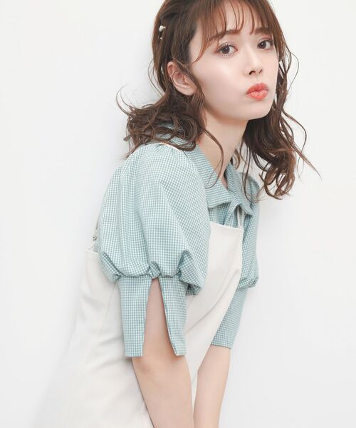 MAJESTIC LEGON（マジェスティックレゴン）の「ギンガムポロ襟トップス（ポロシャツ・レディース・ブラック系その他/グリーン系その他/ベージュ系その他2・MEDIUM）」の3枚目の写真