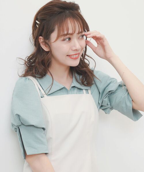 MAJESTIC LEGON（マジェスティックレゴン）の「ギンガムポロ襟トップス（ポロシャツ・レディース・ブラック系その他/グリーン系その他/ベージュ系その他2・MEDIUM）」の8枚目の写真