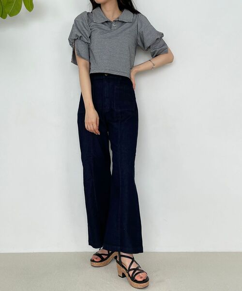 MAJESTIC LEGON（マジェスティックレゴン）の「ギンガムポロ襟トップス（ポロシャツ・レディース・ブラック系その他/グリーン系その他/ベージュ系その他2・MEDIUM）」の18枚目の写真