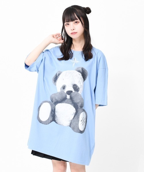 TRAVAS TOKYO（トラバス トウキョウ）の「『TRAVAS TOKYO/トラバス トーキョー』Furry panda BIG Tee/パンダプリント 半袖Tシャツ（Tシャツ/カットソー・レディース・ホワイト/ブラック/サックスブルー・FREE）」の10枚目の写真