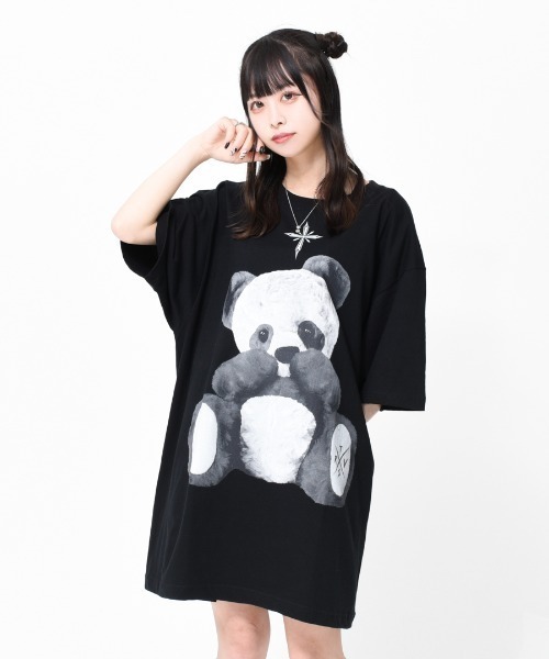 TRAVAS TOKYO（トラバス トウキョウ）の「『TRAVAS TOKYO/トラバス トーキョー』Furry panda BIG Tee/パンダプリント 半袖Tシャツ（Tシャツ/カットソー・レディース・ホワイト/ブラック/サックスブルー・FREE）」の4枚目の写真