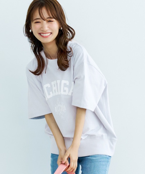 coca（coca）（コカ）の「ビッグシルエットプリントロゴプルオーバー（Tシャツ/カットソー・レディース・ライトグレー/ライトブルー/チャコールグレー/ベージュ/ライトグリーン/ブラック/ホワイト/グレー/ネイビー・M/L）」の8枚目の写真