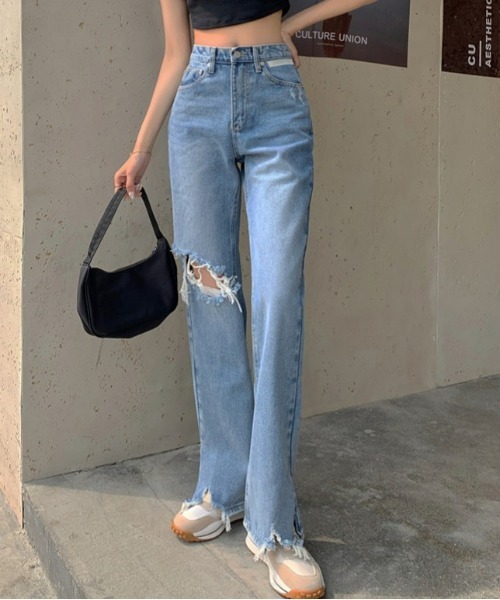 SONA（ソナ）の「SONYUNARA ダメージセミワイドデニムパンツ（デニムパンツ・レディース・ライトブルー・SMALL/MEDIUM/LARGE）」の18枚目の写真