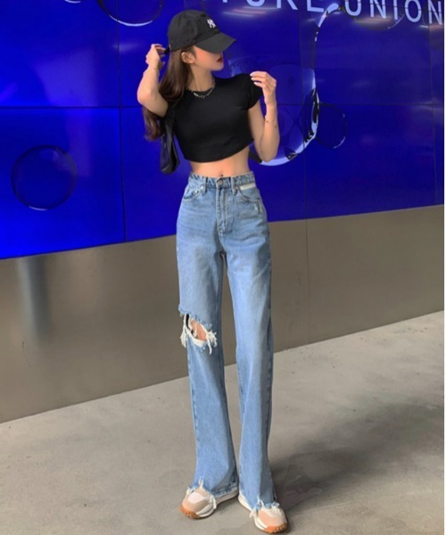 SONA（ソナ）の「SONYUNARA ダメージセミワイドデニムパンツ（デニムパンツ・レディース・ライトブルー・SMALL/MEDIUM/LARGE）」の6枚目の写真