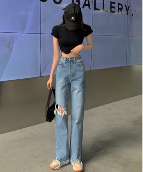 SONA（ソナ）の「SONYUNARA ダメージセミワイドデニムパンツ（デニムパンツ・レディース・ライトブルー・SMALL/MEDIUM/LARGE）」の2枚目の写真