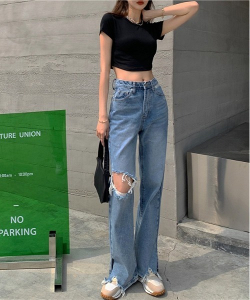 SONA（ソナ）の「SONYUNARA ダメージセミワイドデニムパンツ（デニムパンツ・レディース・ライトブルー・SMALL/MEDIUM/LARGE）」の12枚目の写真