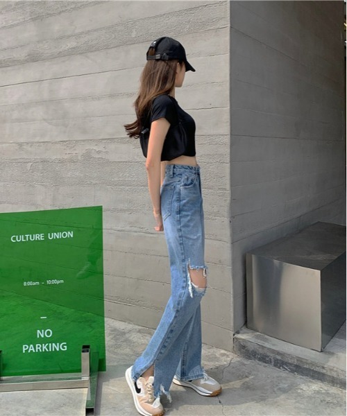 SONA（ソナ）の「SONYUNARA ダメージセミワイドデニムパンツ（デニムパンツ・レディース・ライトブルー・SMALL/MEDIUM/LARGE）」の10枚目の写真