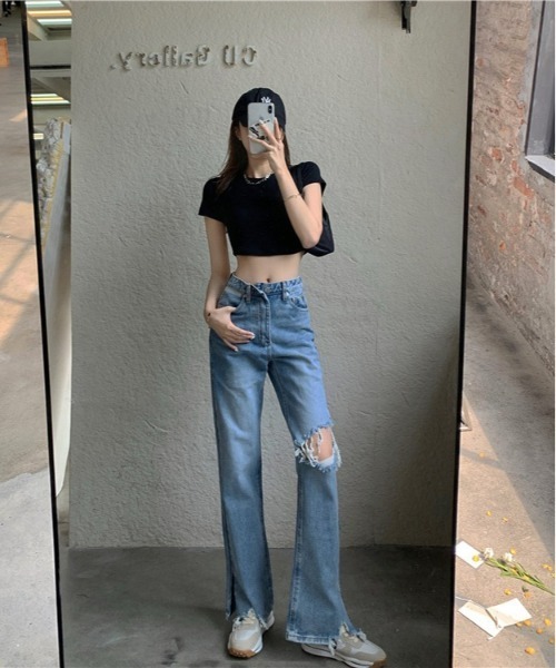 SONA（ソナ）の「SONYUNARA ダメージセミワイドデニムパンツ（デニムパンツ・レディース・ライトブルー・SMALL/MEDIUM/LARGE）」の7枚目の写真