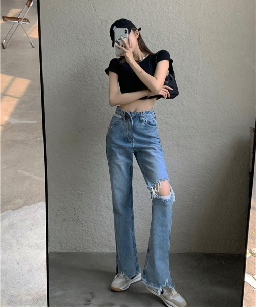 SONA（ソナ）の「SONYUNARA ダメージセミワイドデニムパンツ（デニムパンツ・レディース・ライトブルー・SMALL/MEDIUM/LARGE）」の8枚目の写真