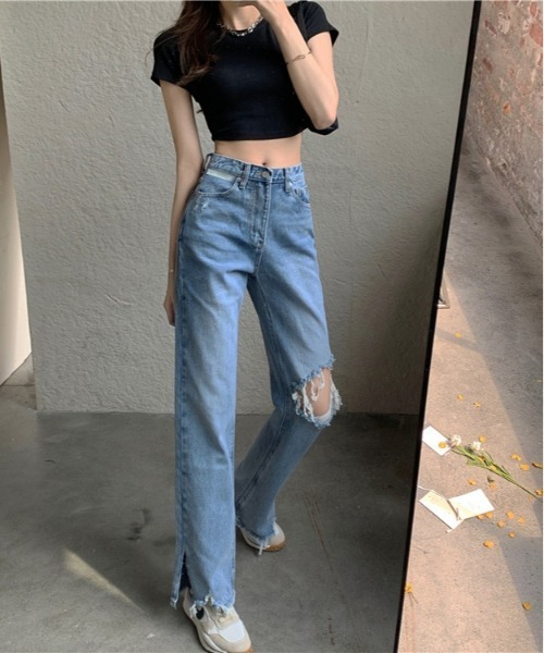 SONA（ソナ）の「SONYUNARA ダメージセミワイドデニムパンツ（デニムパンツ・レディース・ライトブルー・SMALL/MEDIUM/LARGE）」の15枚目の写真