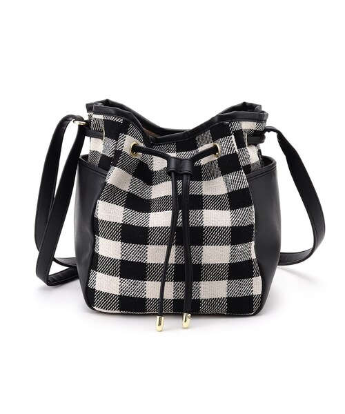 DRESKIP(ドレスキップ)の「◆チェック柄巾着ショルダーバッグ(ショルダーバッグ・レディース・ブラック系1/グリーン系その他3/ベージュ系1・00)」の2枚目の写真