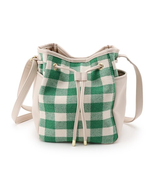 DRESKIP(ドレスキップ)の「◆チェック柄巾着ショルダーバッグ(ショルダーバッグ・レディース・ブラック系1/グリーン系その他3/ベージュ系1・00)」の1枚目の写真