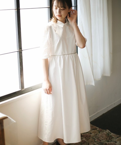 spoon store（スプーンストア）の「レース切替Aラインワンピース（ワンピース・レディース・ホワイト/ベージュ・SMALL/MEDIUM）」の2枚目の写真