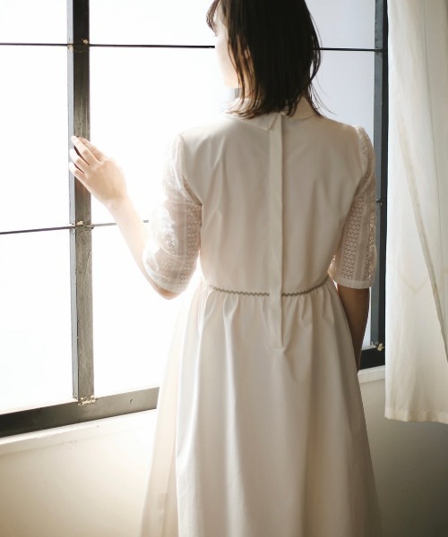 spoon store（スプーンストア）の「レース切替Aラインワンピース（ワンピース・レディース・ホワイト/ベージュ・SMALL/MEDIUM）」の5枚目の写真