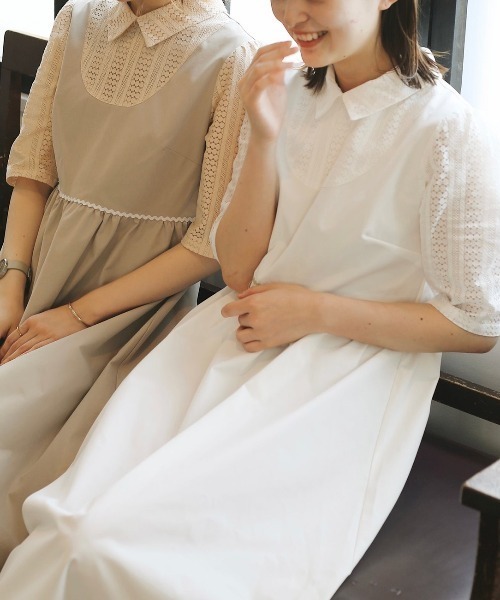 spoon store（スプーンストア）の「レース切替Aラインワンピース（ワンピース・レディース・ホワイト/ベージュ・SMALL/MEDIUM）」の15枚目の写真