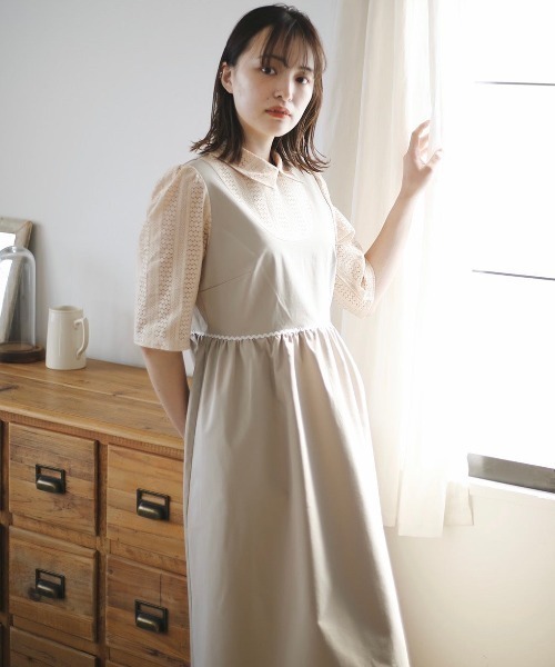 spoon store（スプーンストア）の「レース切替Aラインワンピース（ワンピース・レディース・ホワイト/ベージュ・SMALL/MEDIUM）」の7枚目の写真