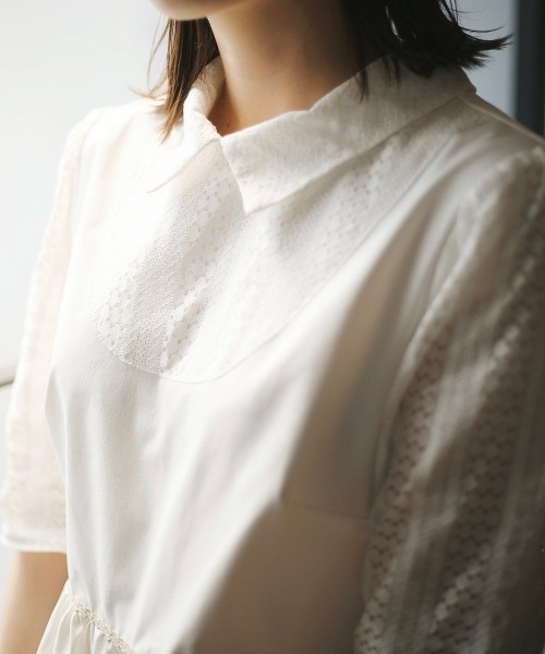 spoon store（スプーンストア）の「レース切替Aラインワンピース（ワンピース・レディース・ホワイト/ベージュ・SMALL/MEDIUM）」の9枚目の写真