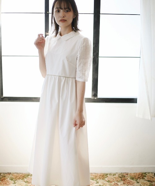 spoon store（スプーンストア）の「レース切替Aラインワンピース（ワンピース・レディース・ホワイト/ベージュ・SMALL/MEDIUM）」の14枚目の写真
