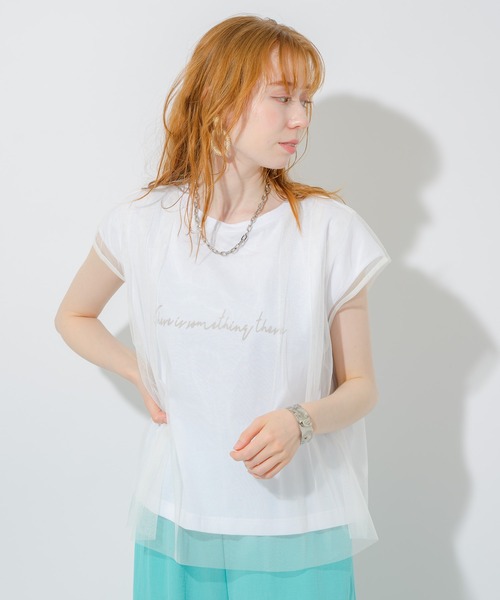 Paradise Picnic（パラダイスピクニック）の「チュール重ねロゴT（Tシャツ/カットソー・レディース・ブラック/ホワイト/イエロー・FREE）」の2枚目の写真