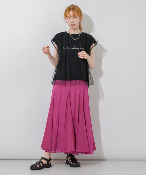 Paradise Picnic（パラダイスピクニック）の「チュール重ねロゴT（Tシャツ/カットソー・レディース・ブラック/ホワイト/イエロー・FREE）」の4枚目の写真