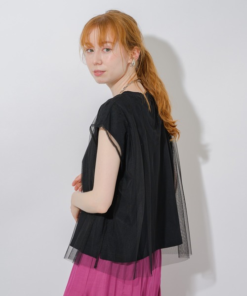 Paradise Picnic（パラダイスピクニック）の「チュール重ねロゴT（Tシャツ/カットソー・レディース・ブラック/ホワイト/イエロー・FREE）」の8枚目の写真