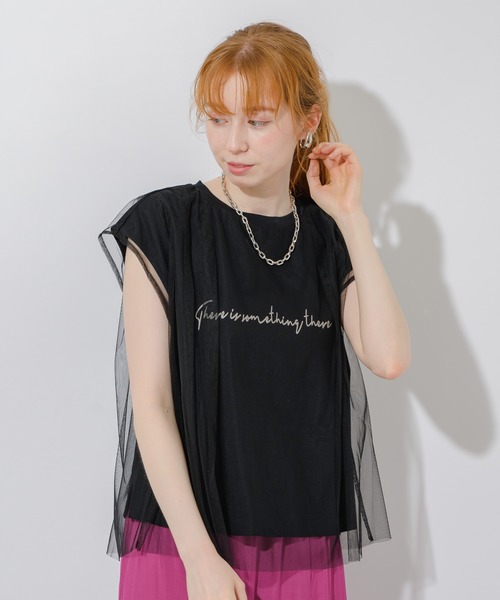 Paradise Picnic（パラダイスピクニック）の「チュール重ねロゴT（Tシャツ/カットソー・レディース・ブラック/ホワイト/イエロー・FREE）」の9枚目の写真