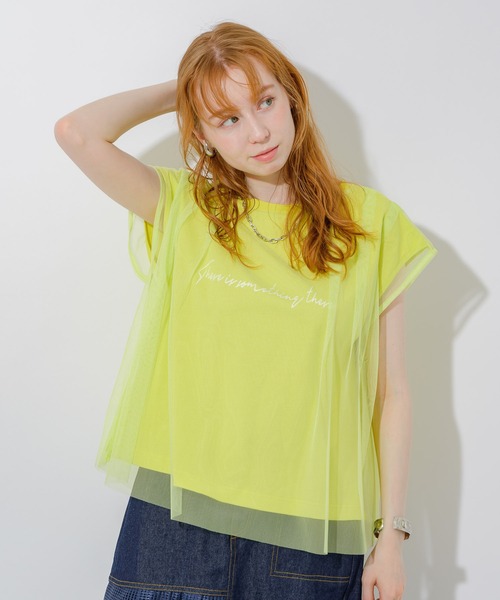 Paradise Picnic（パラダイスピクニック）の「チュール重ねロゴT（Tシャツ/カットソー・レディース・ブラック/ホワイト/イエロー・FREE）」の16枚目の写真