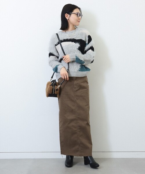 BEAMS HEART（ビームスハート）の「カモフラージュ柄 ニット（ニット/セーター・レディース・グレー/アイボリー/ベージュ・FREE）」の4枚目の写真