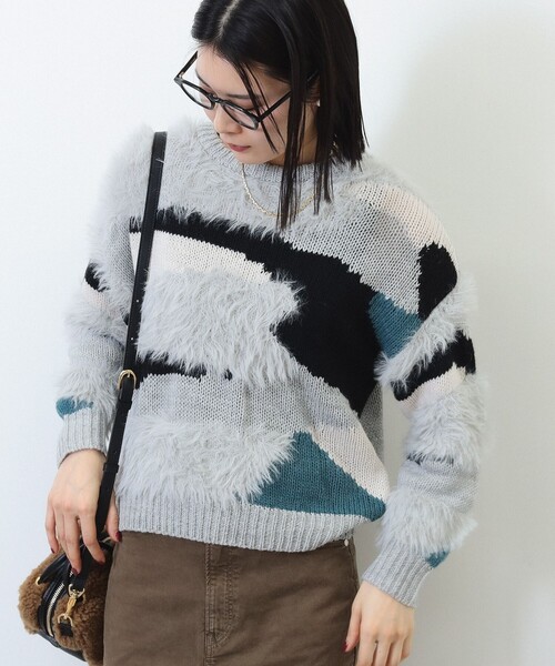 BEAMS HEART（ビームスハート）の「カモフラージュ柄 ニット（ニット/セーター・レディース・グレー/アイボリー/ベージュ・FREE）」の8枚目の写真