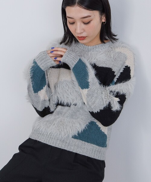 BEAMS HEART（ビームスハート）の「カモフラージュ柄 ニット（ニット/セーター・レディース・グレー/アイボリー/ベージュ・FREE）」の9枚目の写真