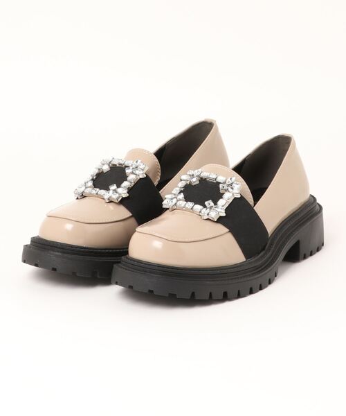 シュープラザ(シュープラザ)の「【Lena】 ビジューバックル厚底ローファー(ローファー・レディース・ブラック/ベージュ・LL/S/M/L)」の1枚目の写真