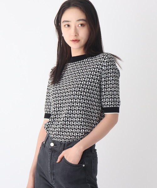 OPAQUE.CLIP(オペークドットクリップ)の「◆ジャカードハーフスリーブニット【WEB限定サイズ】(ニット/セーター・レディース・ブラック系/ネイビー系/ブラウン系その他2・40/42/38)」の2枚目の写真