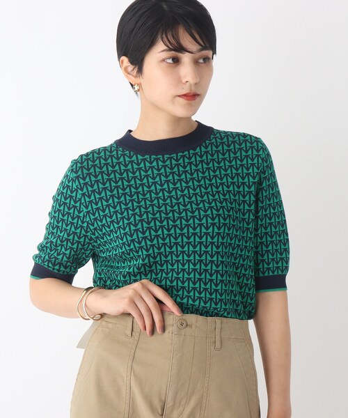 OPAQUE.CLIP(オペークドットクリップ)の「◆ジャカードハーフスリーブニット【WEB限定サイズ】(ニット/セーター・レディース・ブラック系/ネイビー系/ブラウン系その他2・40/42/38)」の3枚目の写真