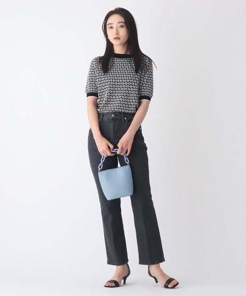 OPAQUE.CLIP(オペークドットクリップ)の「◆ジャカードハーフスリーブニット【WEB限定サイズ】(ニット/セーター・レディース・ブラック系/ネイビー系/ブラウン系その他2・40/42/38)」の5枚目の写真