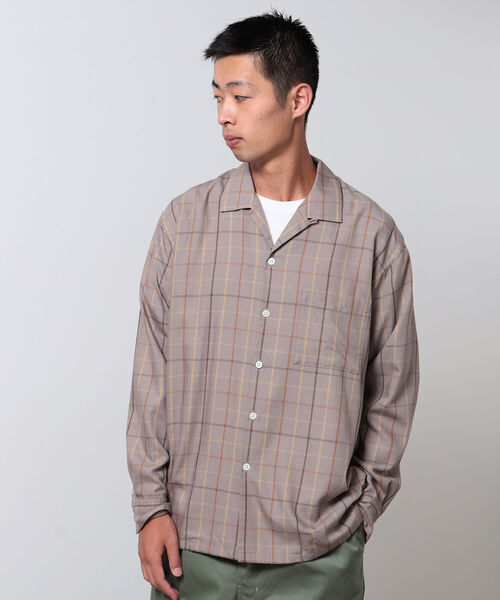 BEAMS(ビームス)の「BEAMS / レーヨンツイルチェック オープンカラーシャツ(シャツ/ブラウス・メンズ・ベージュ/ネイビー・M/L/XL/S)」の6枚目の写真