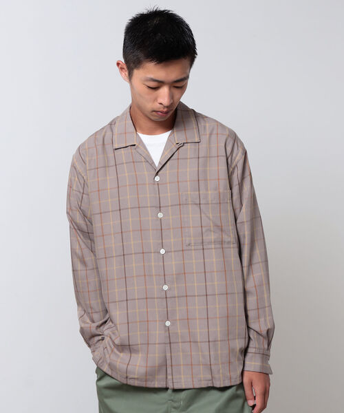 BEAMS(ビームス)の「BEAMS / レーヨンツイルチェック オープンカラーシャツ(シャツ/ブラウス・メンズ・ベージュ/ネイビー・M/L/XL/S)」の7枚目の写真