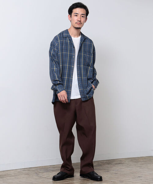 BEAMS(ビームス)の「BEAMS / レーヨンツイルチェック オープンカラーシャツ(シャツ/ブラウス・メンズ・ベージュ/ネイビー・M/L/XL/S)」の8枚目の写真