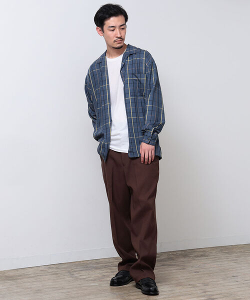 BEAMS(ビームス)の「BEAMS / レーヨンツイルチェック オープンカラーシャツ(シャツ/ブラウス・メンズ・ベージュ/ネイビー・M/L/XL/S)」の9枚目の写真
