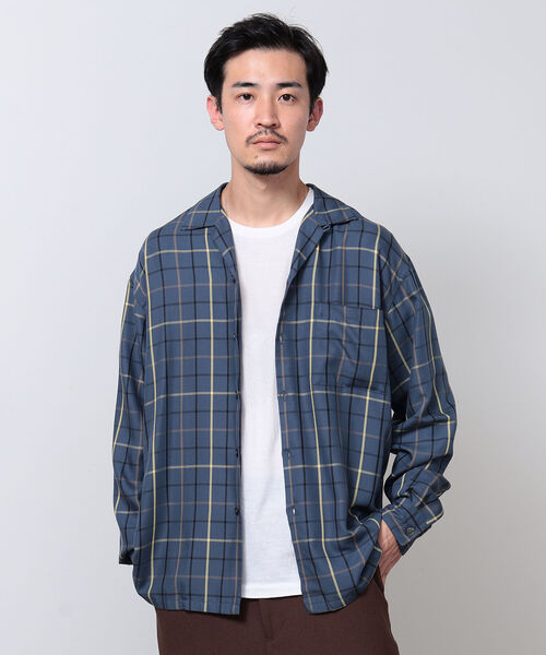 BEAMS(ビームス)の「BEAMS / レーヨンツイルチェック オープンカラーシャツ(シャツ/ブラウス・メンズ・ベージュ/ネイビー・M/L/XL/S)」の10枚目の写真
