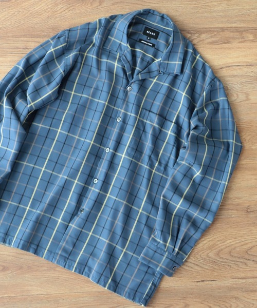 BEAMS(ビームス)の「BEAMS / レーヨンツイルチェック オープンカラーシャツ(シャツ/ブラウス・メンズ・ベージュ/ネイビー・M/L/XL/S)」の2枚目の写真