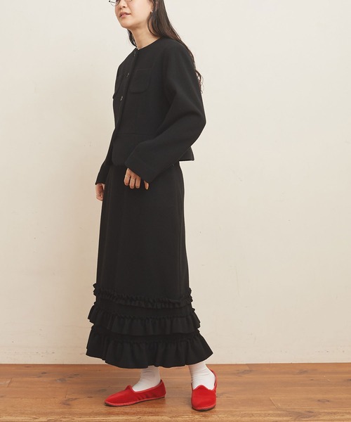 fig Ｌondon（フィグロンドン）の「Flat Aerialpile JK（ノーカラージャケット・レディース・ブラック/アイボリー・FREE）」の8枚目の写真